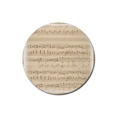 Vintage Beige Music Notes Rubber Coaster (round)  by Celenk