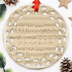 Vintage Beige Music Notes Round Filigree Ornament (two Sides) by Celenk