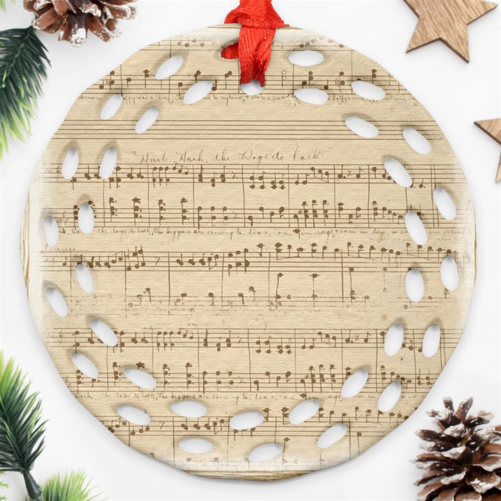 Vintage Beige Music Notes Round Filigree Ornament (Two Sides)