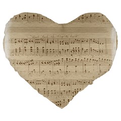 Vintage Beige Music Notes Large 19  Premium Heart Shape Cushions by Celenk