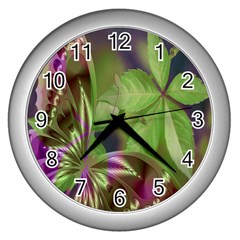 Arrangement Butterfly Aesthetics Wall Clocks (silver)  by Celenk