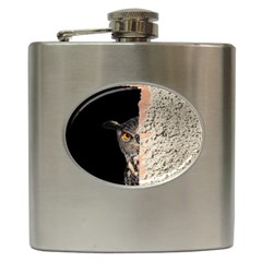 Owl Hiding Peeking Peeping Peek Hip Flask (6 Oz) by Celenk