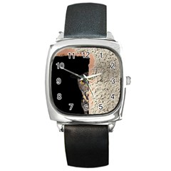 Owl Hiding Peeking Peeping Peek Square Metal Watch by Celenk