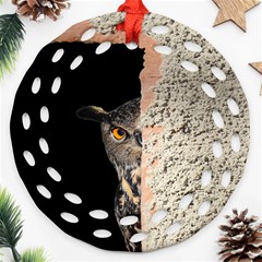 Owl Hiding Peeking Peeping Peek Round Filigree Ornament (two Sides) by Celenk