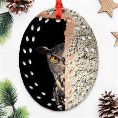 Owl Hiding Peeking Peeping Peek Ornament (oval Filigree) by Celenk