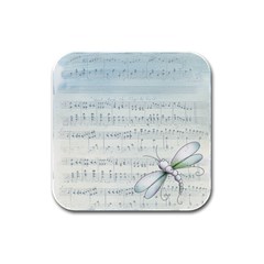 Vintage Blue Music Notes Rubber Square Coaster (4 Pack) 