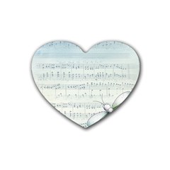 Vintage Blue Music Notes Rubber Coaster (heart)  by Celenk