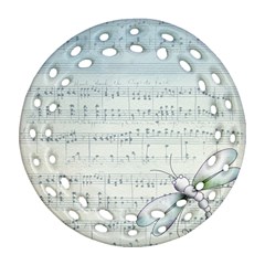 Vintage Blue Music Notes Round Filigree Ornament (two Sides) by Celenk