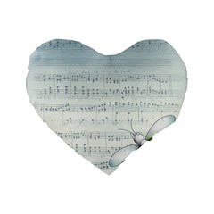 Vintage Blue Music Notes Standard 16  Premium Flano Heart Shape Cushions by Celenk