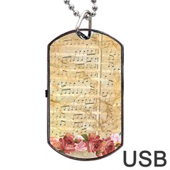 Background Old Parchment Musical Dog Tag Usb Flash (two Sides) by Celenk