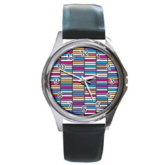 Color Grid 01 Round Metal Watch by jumpercat