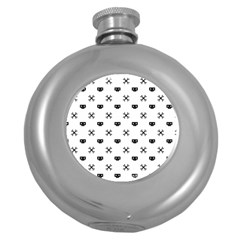 Black Pixel Skull Pirate Round Hip Flask (5 Oz) by jumpercat