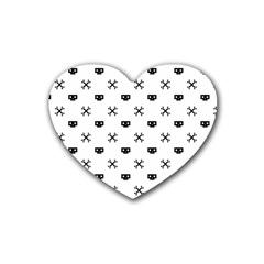 Black Pixel Skull Pirate Rubber Coaster (heart)  by jumpercat