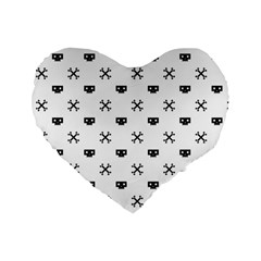 Black Pixel Skull Pirate Standard 16  Premium Heart Shape Cushions by jumpercat