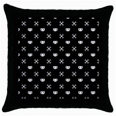 White Pixel Skull Pirate Throw Pillow Case (black) by jumpercat