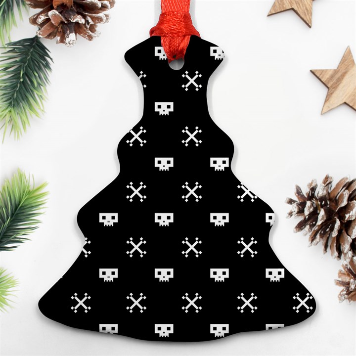 White Pixel Skull Pirate Christmas Tree Ornament (Two Sides)