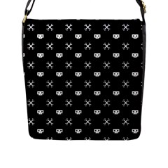 White Pixel Skull Pirate Flap Messenger Bag (l)  by jumpercat