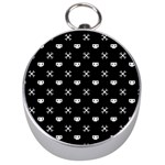 White Pixel Skull Pirate Silver Compasses Front