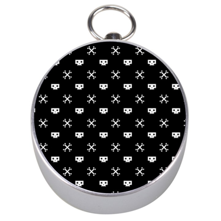 White Pixel Skull Pirate Silver Compasses