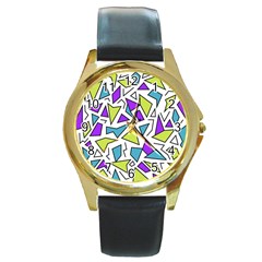 Retro Shapes 02 Round Gold Metal Watch by jumpercat