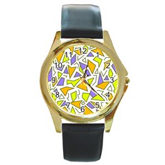 Retro Shapes 04 Round Gold Metal Watch by jumpercat