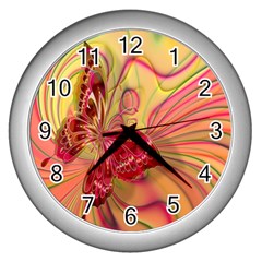 Arrangement Butterfly Aesthetics Wall Clocks (silver)  by Celenk