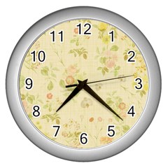 Floral Wallpaper Flowers Vintage Wall Clocks (silver)  by Celenk