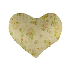 Floral Wallpaper Flowers Vintage Standard 16  Premium Flano Heart Shape Cushions by Celenk