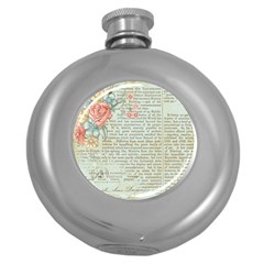 Vintage Floral Background Paper Round Hip Flask (5 Oz) by Celenk