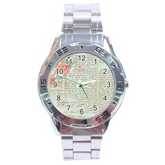 Vintage Floral Background Paper Stainless Steel Analogue Watch by Celenk