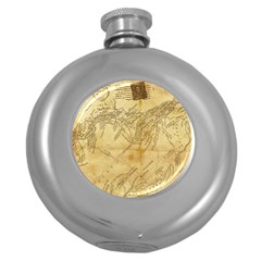 Vintage Map Background Paper Round Hip Flask (5 Oz) by Celenk