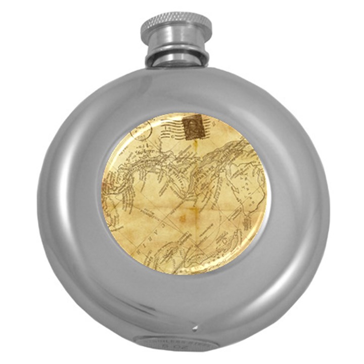 Vintage Map Background Paper Round Hip Flask (5 oz)