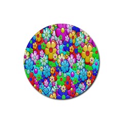 Flowers Ornament Decoration Rubber Round Coaster (4 Pack) 