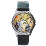 Flower Texture Pattern Fabric Round Metal Watch Front