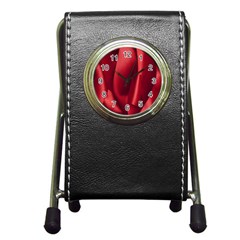 Red Fabric Textile Macro Detail Pen Holder Desk Clocks by Celenk