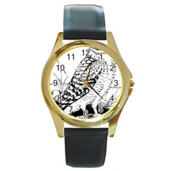 Animal Bird Forest Nature Owl Round Gold Metal Watch by Celenk