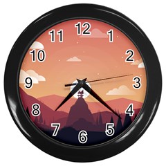 Design Art Hill Hut Landscape Wall Clocks (black) by Celenk