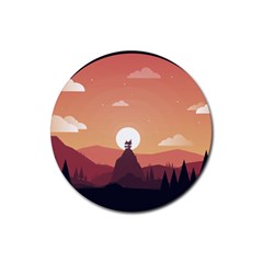 Design Art Hill Hut Landscape Rubber Coaster (round)  by Celenk