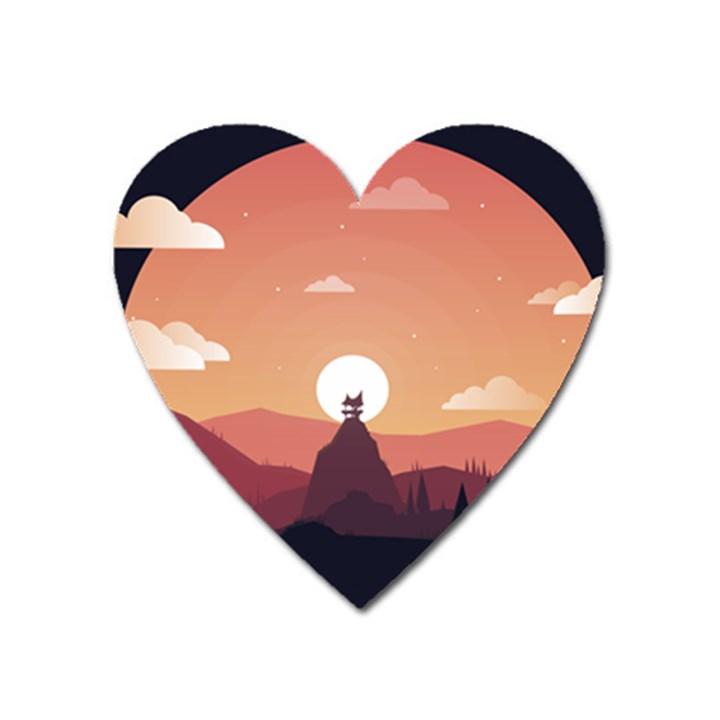 Design Art Hill Hut Landscape Heart Magnet