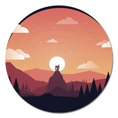 Design Art Hill Hut Landscape Magnet 5  (round) by Celenk