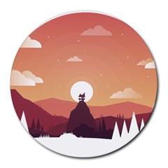 Design Art Hill Hut Landscape Round Mousepads