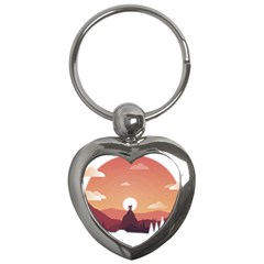 Design Art Hill Hut Landscape Key Chains (Heart) 