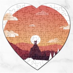 Design Art Hill Hut Landscape Jigsaw Puzzle (heart) by Celenk