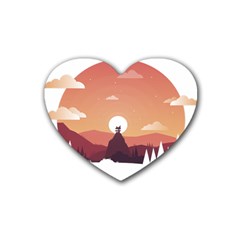 Design Art Hill Hut Landscape Heart Coaster (4 pack) 