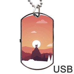 Design Art Hill Hut Landscape Dog Tag USB Flash (Two Sides)