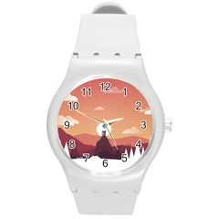 Design Art Hill Hut Landscape Round Plastic Sport Watch (M)