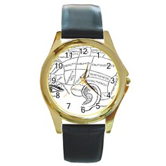 Brain Chart Diagram Face Fringe Round Gold Metal Watch by Celenk