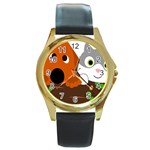 Baby Decoration Cat Dog Stuff Round Gold Metal Watch Front