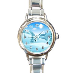 Landscape Winter Ice Cold Xmas Round Italian Charm Watch by Celenk