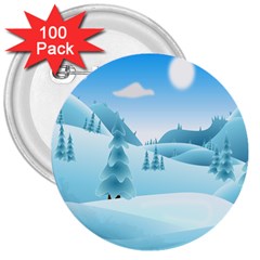 Landscape Winter Ice Cold Xmas 3  Buttons (100 Pack)  by Celenk